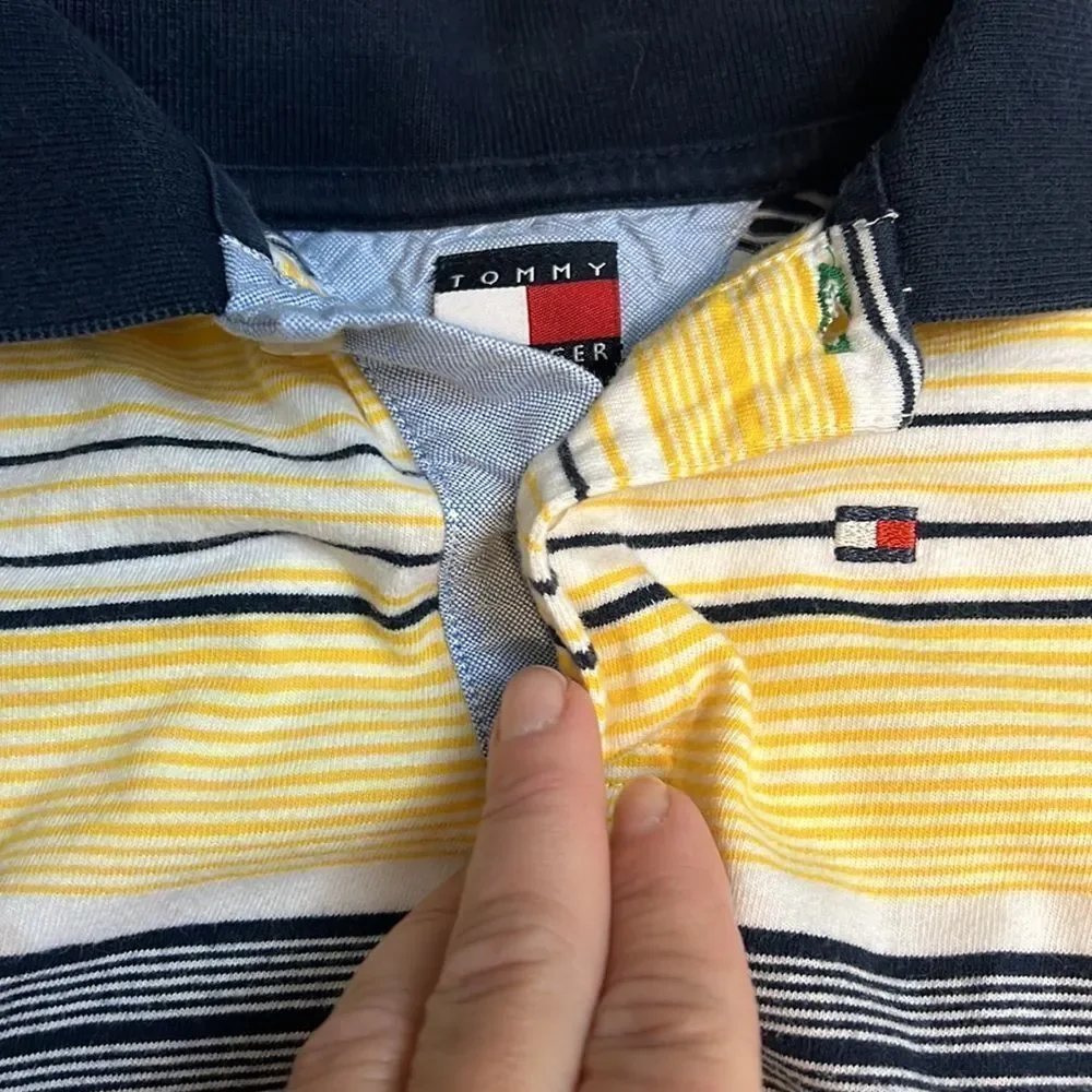 Tommy Hilfiger Boys Blue, White and Yellow Striped Polo Shirt Size 3/3T